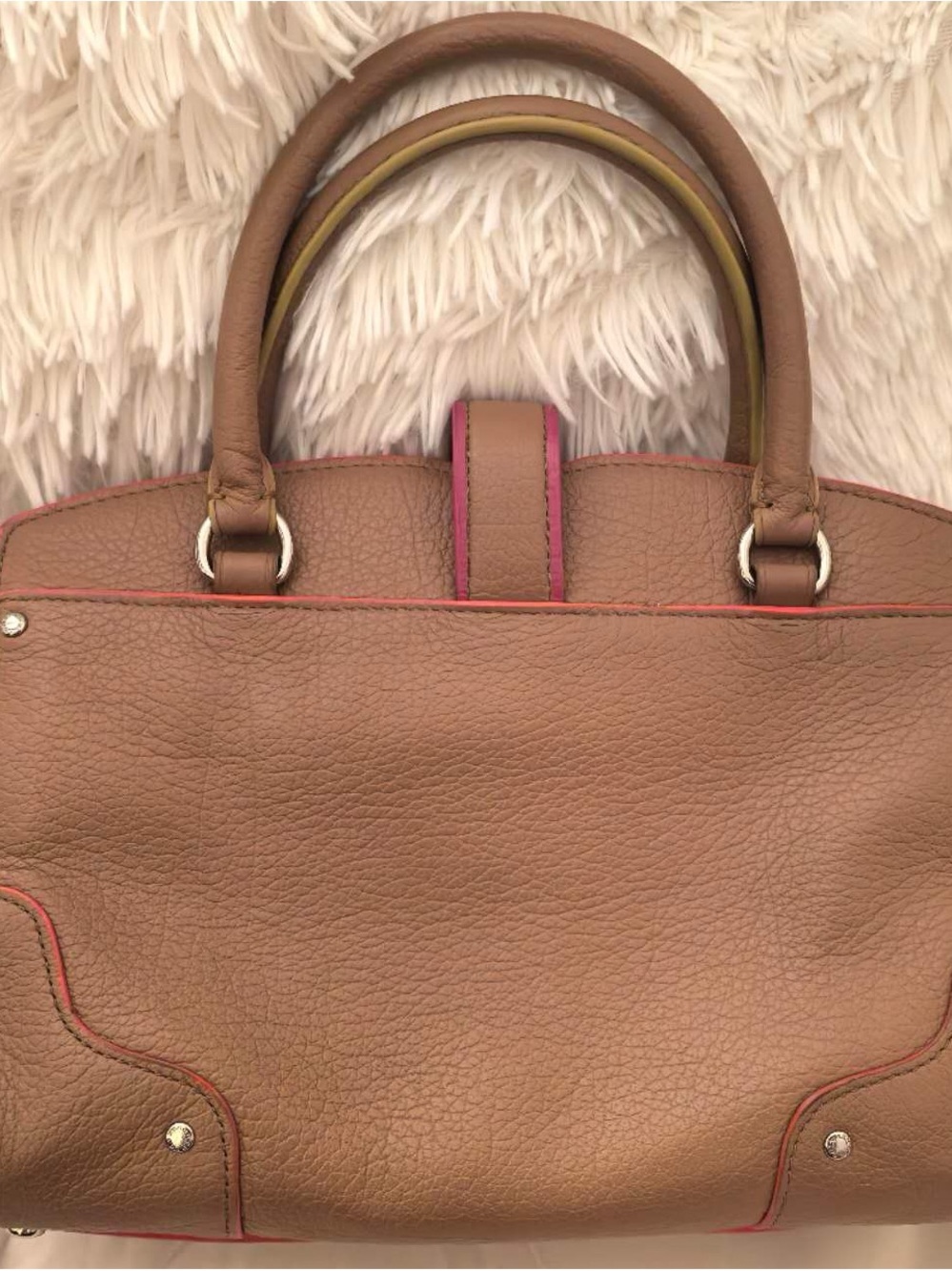 Coach Taupe Satchel with Pink and Coral Trim - Picture 6 of 9